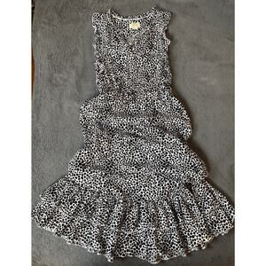 Maeve by Anthropologie Black White Dot Print Ruby Ruffle Midi Dress Extra Small